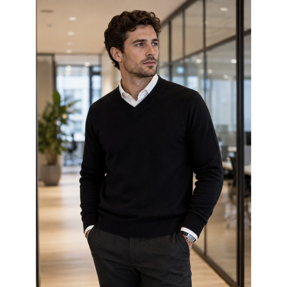 Sandro Merino Wool Sweater Mens Medium Black 100% Merino Wool V Neck Black